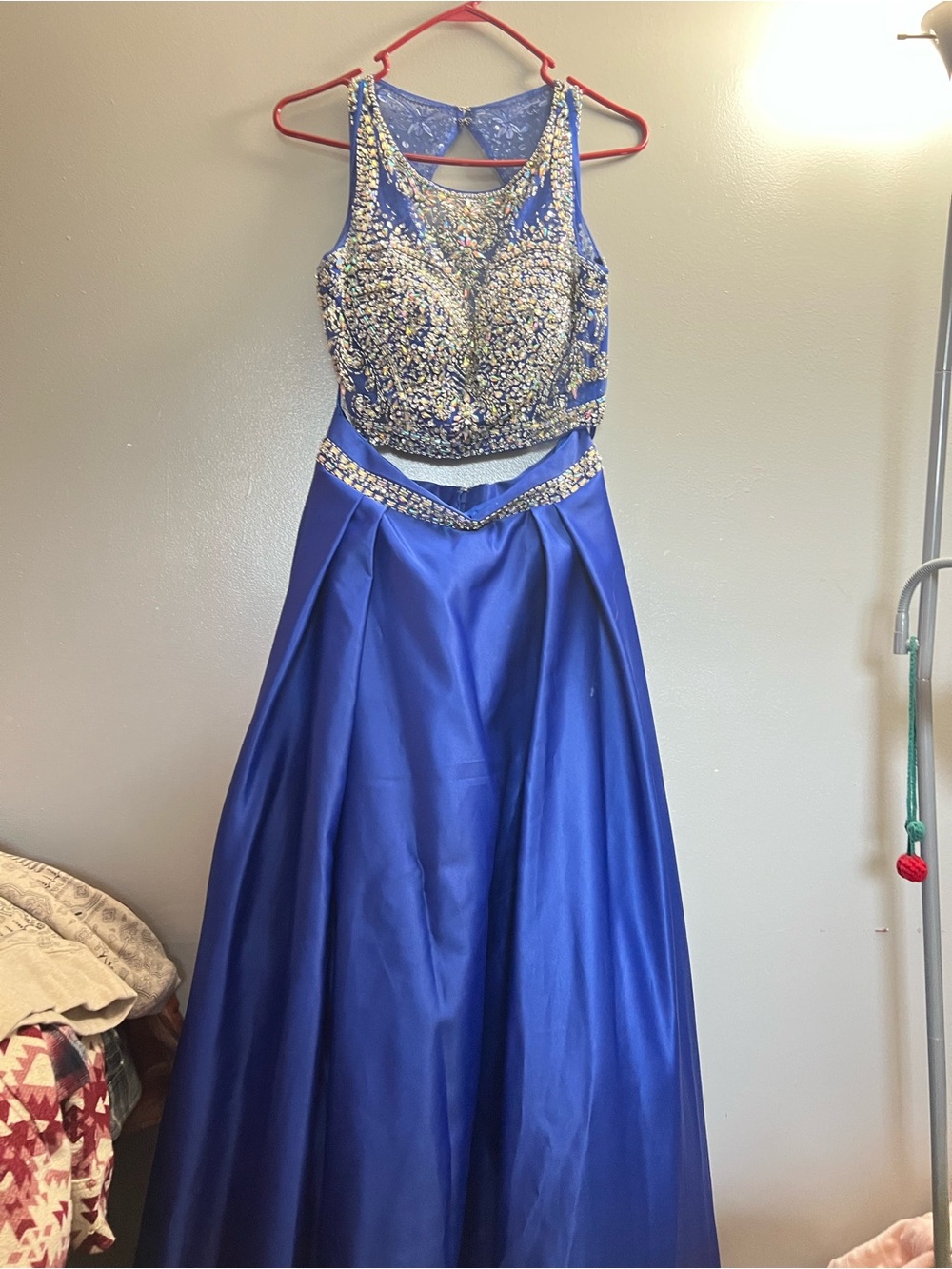 Beaded Royal Blue Two-Piece Prom Dress